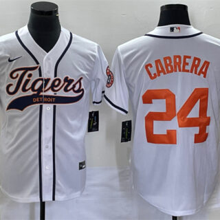 Men's Detroit Tigers #24 Miguel Cabrera White Cool Base Stitched Baseball Jersey
