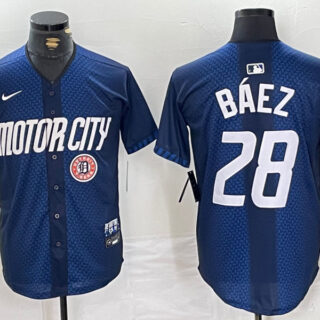 Men's Detroit Tigers #28 Javier Báez 2024 Navy City Connect Cool Base Stitched Limited Jerseys