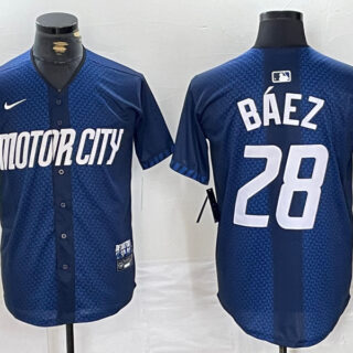 Men's Detroit Tigers #28 Javier Báez 2024 Navy City Connect Cool Base Stitched Limited Jerseys