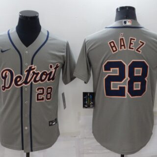 Men's Detroit Tigers #28 Javier Báez Grey Cool Base Stitched Jersey