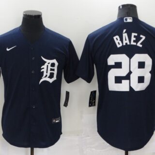 Men's Detroit Tigers #28 Javier Báez Navy Cool Base Stitched Jersey