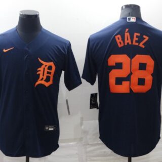 Men's Detroit Tigers #28 Javier Báez Navy Cool Base Stitched Jersey