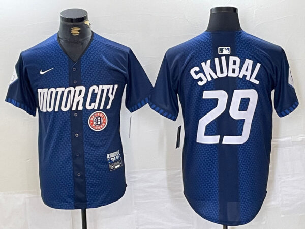 Men's Detroit Tigers #29 Tarik Skubal 2024 Navy City Connect Cool Base Stitched Limited Jerseys