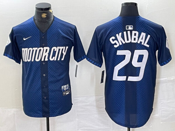 Men's Detroit Tigers #29 Tarik Skubal 2024 Navy City Connect Cool Base Stitched Limited Jerseys