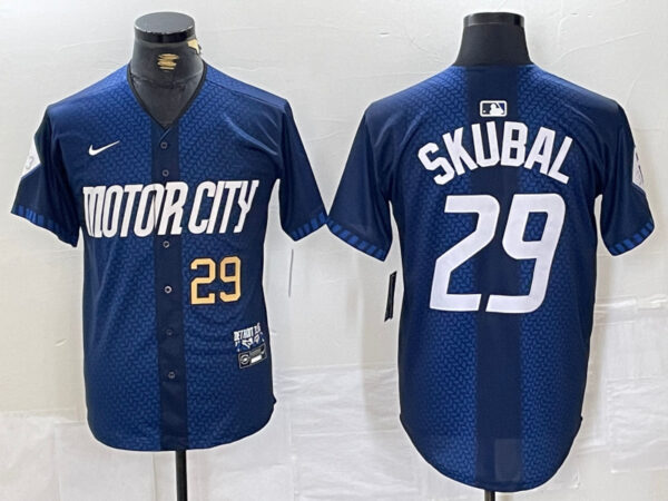Men's Detroit Tigers #29 Tarik Skubal 2024 Navy City Connect Cool Base Stitched Limited Jerseys