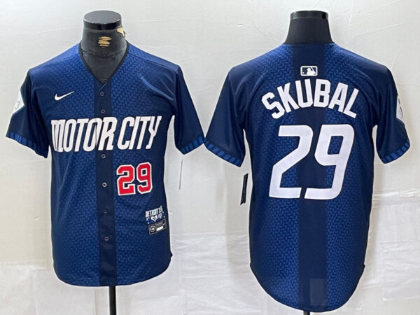 Men's Detroit Tigers #29 Tarik Skubal 2024 Navy City Connect Cool Base Stitched Limited jerseys