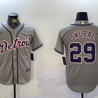 Men's Detroit Tigers #29 Tarik Skubal Grey Cool Base Stitched Baseball Jersey