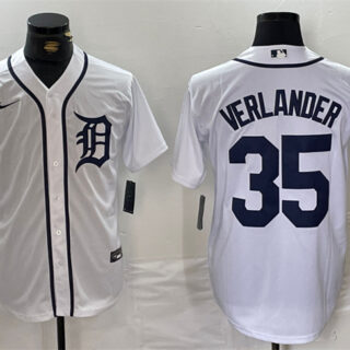 Men's Detroit Tigers #35 Justin Verlander White Cool Base Stitched Baseball Jersey