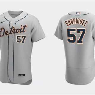 Men's Detroit Tigers #57 Eduardo Rodriguez Grey Flex Base Stitched Jersey