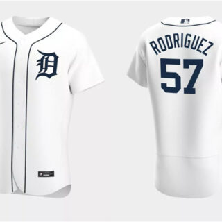 Men's Detroit Tigers #57 Eduardo Rodriguez White Flex Base Stitched Jersey