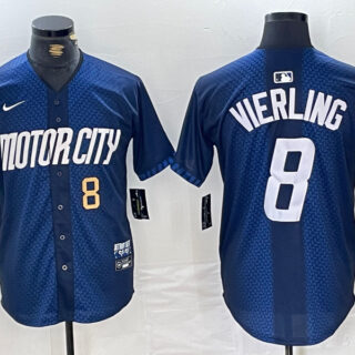 Men's Detroit Tigers #8 Matt Vierling 2024 Navy City Connect Cool Base Limited Stitched Jerseys