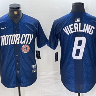 Men's Detroit Tigers #8 Matt Vierling 2024 Navy City Connect Cool Base Limited Stitched Jerseys
