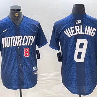 Men's Detroit Tigers #8 Matt Vierling 2024 Navy City Connect Cool Base Limited Stitched Jerseys