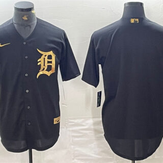 Men's Detroit Tigers Blank Black Cool Base Stitched Baseball Jersey