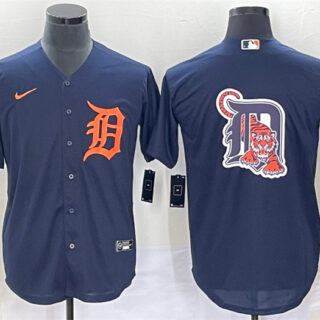 Men's Detroit Tigers Navy Orange Team Big Logo Cool Base Stitched Jersey