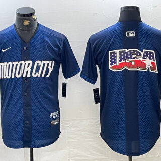 Men's Detroit Tigers Team Big Logo 2024 Navy City Connect Cool Base Limited Stitched