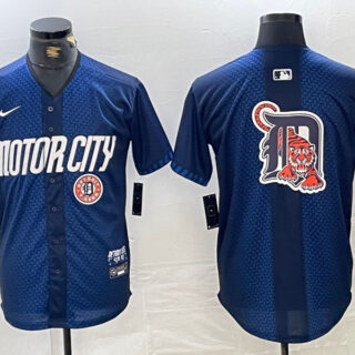 Men's Detroit Tigers Team Big Logo 2024 Navy City Connect Cool Base Limited Stitched Jerseys