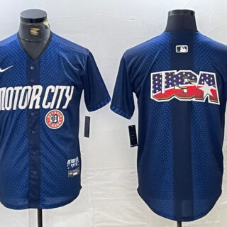 Men's Detroit Tigers Team Big Logo 2024 Navy City Connect Cool Base Limited Stitched Jerseys