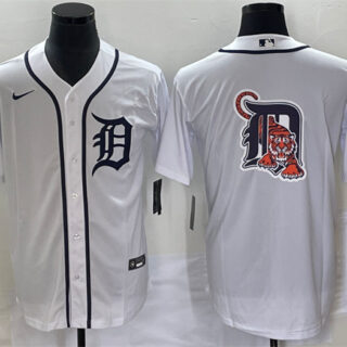 Men's Detroit Tigers White Team Big Logo Cool Base Stitched Jersey