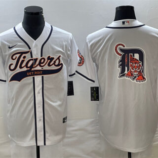 Men's Detroit Tigers White Team Big Logo Cool Base Stitched Jersey