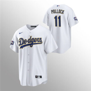 Men's Dodgers #11 A.J. Pollock White 2021 Gold Program Replica Jersey