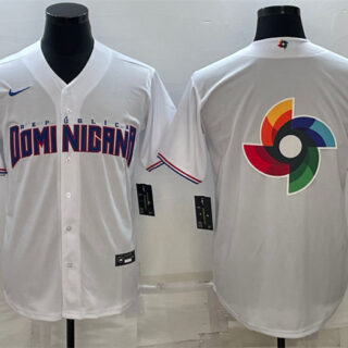 Men's Dominican Republic Baseball 2023 White World Baseball Big Logo Classic Replica Stitched Jersey