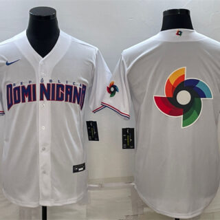 Men's Dominican Republic Baseball 2023 White World Baseball Big Logo With Patch Classic Replica Stitched Jerseys