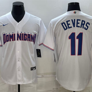 Men's Dominican Republic Baseball #11 Rafael Devers 2023 White World Baseball Classic Replica Stitched Jersey