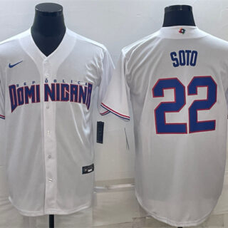 Men's Dominican Republic Baseball #22 Juan Soto 2023 White World Baseball Classic Stitched Jersey