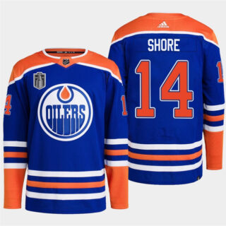 Men's Edmonton Oilers #14 Devin Shore Royal 2024 Stanley Cup Final Patch Stitched Jersey