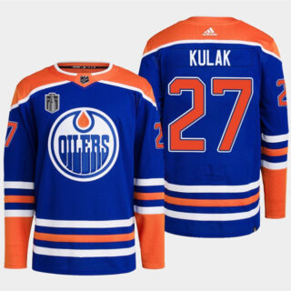 Men's Edmonton Oilers #27 Brett Kulak Royal 2024 Stanley Cup Final Patch Stitched Jersey