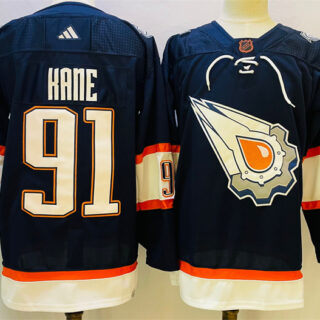 Men's Edmonton Oilers #91 Evander Kane Navy 2022-23 Reverse Retro Stitched Jersey