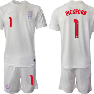 Men's England #1 Pickford White Home Soccer Jersey Suit 1