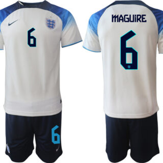 Men's England #6 Maguire White Home Soccer Jersey Suit
