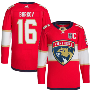 Men's Florida Panthers #16 Aleksander Barkov Red 2024 Stanley Cup Final Patch Stitched Jersey