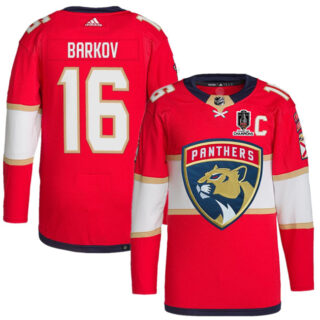 Men's Florida Panthers #16 Aleksander Barkov Red Home 2024 Stanley Cup Champions Stitched Jersey