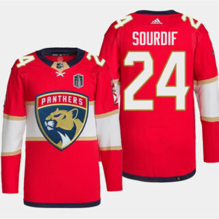 Men's Florida Panthers #24 Justin Sourdif Red 2024 Stanley Cup Final Stitched Jersey
