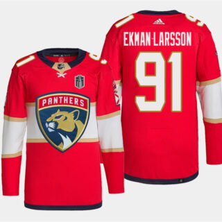 Men's Florida Panthers #91 Oliver Ekman-Larsson Red 2024 Stanley Cup Final Patch Stitched Jersey