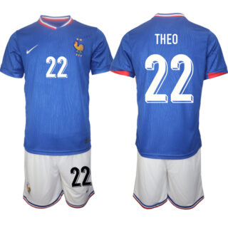 Men's France #22 Theo Blue 2024-25 Home Soccer Jersey
