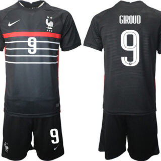 Men's France #9 Giroud Black Home Soccer Jersey Suit