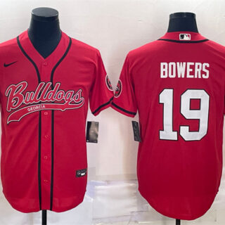 Men's Georgia Bulldogs #19 Brock Bowers Red With Patch Cool Base Stitched Baseball Jersey