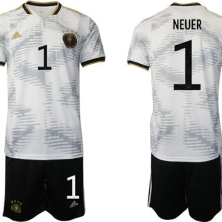 Men's Germany #1 Neuer White Home Soccer Jersey Suit