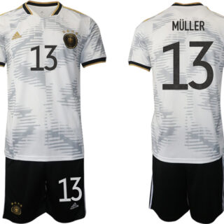 Men's Germany #13 Muller White Home Soccer Jersey Suit