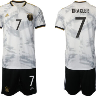 Men's Germany #7 Draxler White Home Soccer Jersey Suit