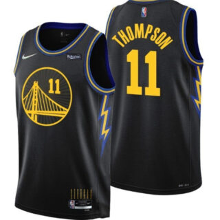 Men's Golden State Warriors #11 Klay Thompson 75th Anniversary Black Stitched Basketball Jersey