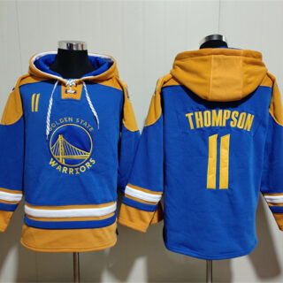 Men's Golden State Warriors #11 Klay Thompson Blue Yellow Lace-Up Pullover Hoodie