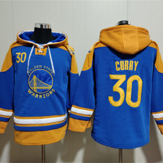 Men's Golden State Warriors #30 Stephen Curry Blue Yellow Lace-Up Pullover Hoodie