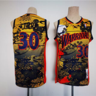 Men's Golden State Warriors #30 Stephen Curry Yellow Red Black Throwback Stitched Jersey