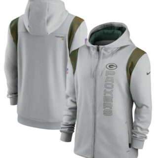 Men's Green Bay Packers 2021 Gray Sideline Team Performance Full-Zip Hoodie