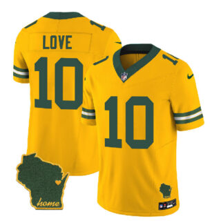Men's Green Bay Packers #10 Jordan Love Gold 2023 F.U.S.E. Home Patch Vapor Untouchable Limited Stitched Jersey